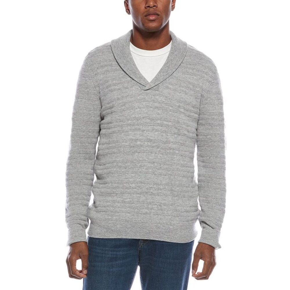 Kier + J Mens  Shawl Collar Fancy Stitch Wool & Cashmere-Blend Pullover, Grey